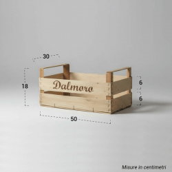 MELE - Cassette in legno accatastabili con manici 100% senza plastiche - 30x50cm altezza 18cm due fasce da 6cm